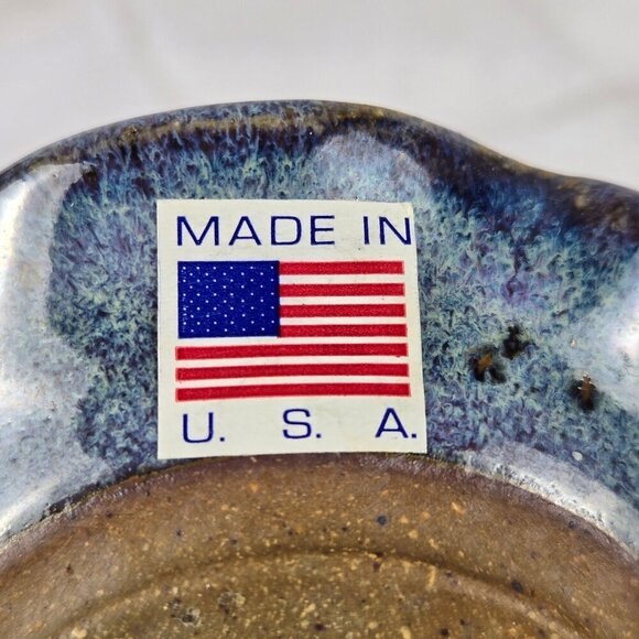 Vintage Small Studio Art Pottery Trinket Dish/Ashtray Blue Glaze Fused Glass - Picture 6 of 7